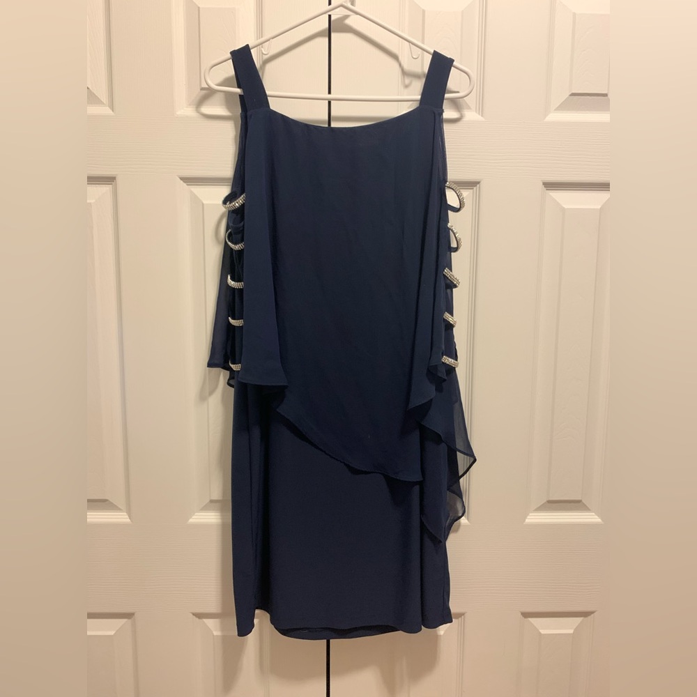 Olivia Matthews Cocktail Dress, XL, Cold Shoulder, Navy